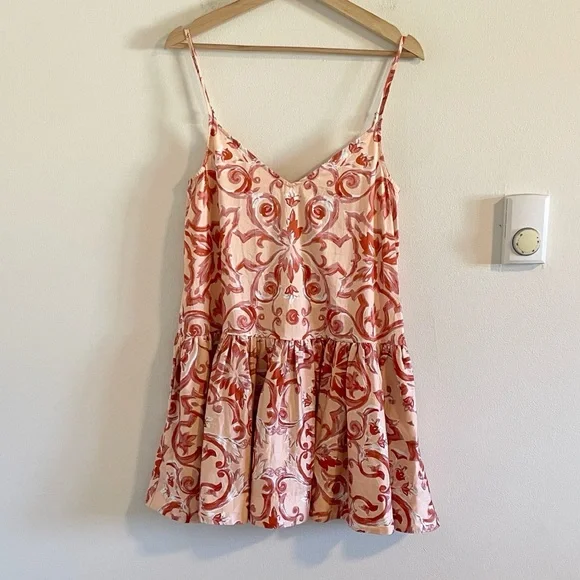 Amur Angela Mini Dress Women’s Size 0 Apricot Baroque Tile Organic Cotton NWT - Picture 4 of 14